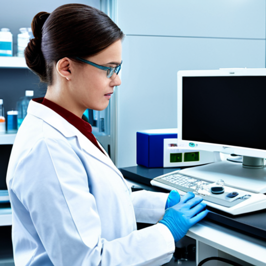 임상병리사 채용 공고 분석 - **A skilled lab technician, fully clothed, operating automated equipment in a modern clinical analys...