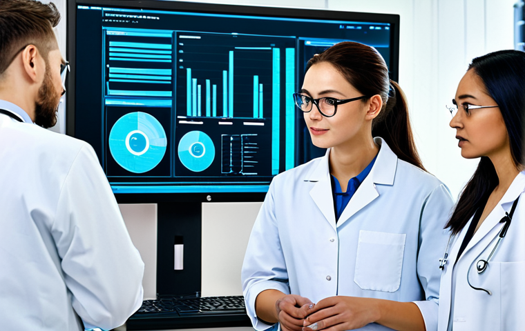 임상병리사 채용 공고 분석 - **A skilled lab technician, fully clothed, operating automated equipment in a modern clinical analys...