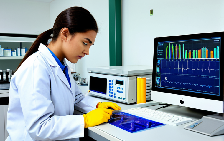 임상병리사 실기시험 실제 문제 - ** A microbiologist performing antibiotic sensitivity testing in a modern microbiology lab. Clear fo...