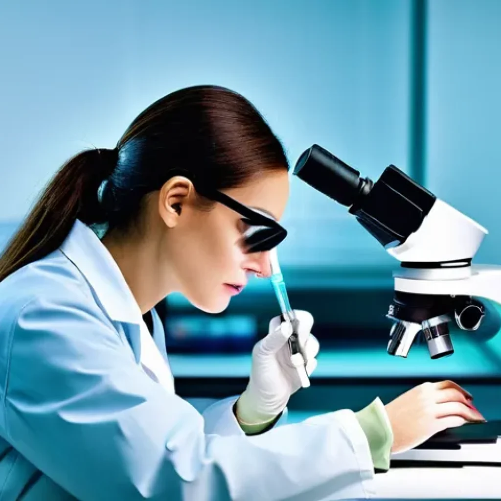 임상병리사의 하루 일과 - **Prompt:** A focused clinical pathologist, a person of any gender with a determined expression, wea...