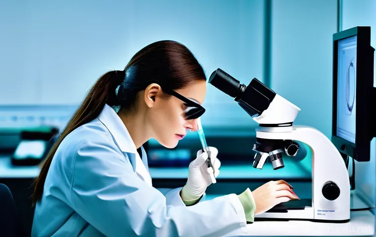 임상병리사의 하루 일과 - **Prompt:** A focused clinical pathologist, a person of any gender with a determined expression, wea...