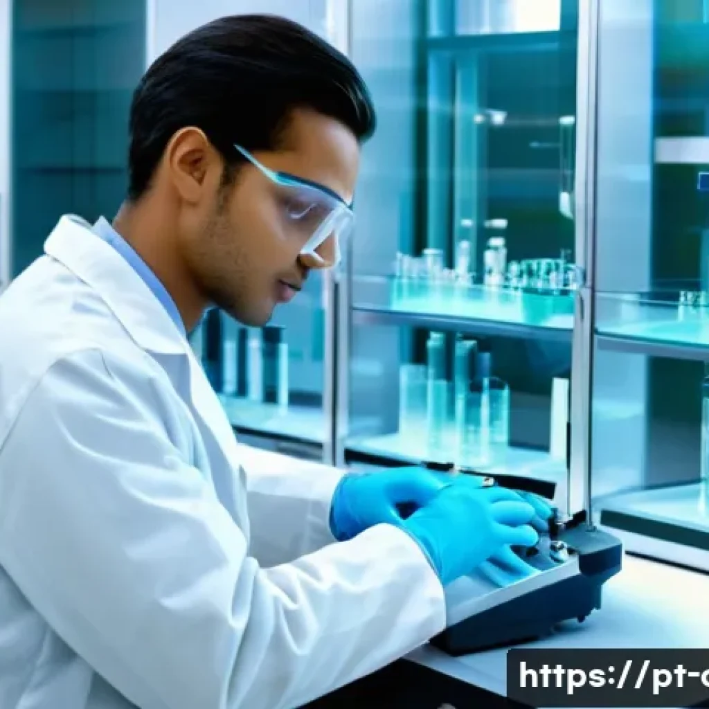 임상병리사 진로 멘토링 - A modern clinical laboratory scene showing a young Brazilian lab technician wearing a white lab coat...