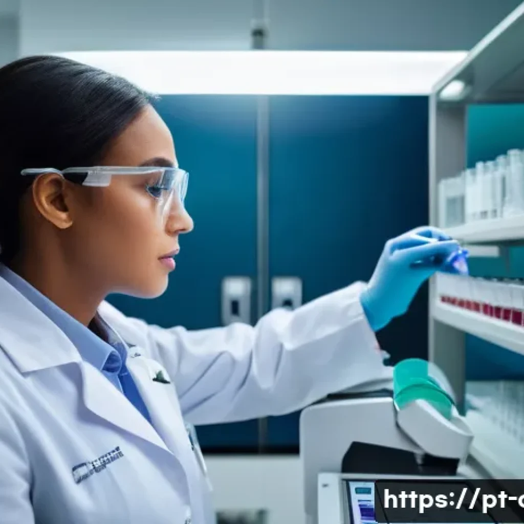 임상병리사 병원 근무 VS 연구소 근무 - A biomedical professional in a busy Brazilian hospital laboratory, wearing a white lab coat and prot...