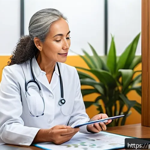 임상병리사와 대체의학 연관성 - A modern holistic health clinic scene with a diverse middle-aged Brazilian woman consulting a health...