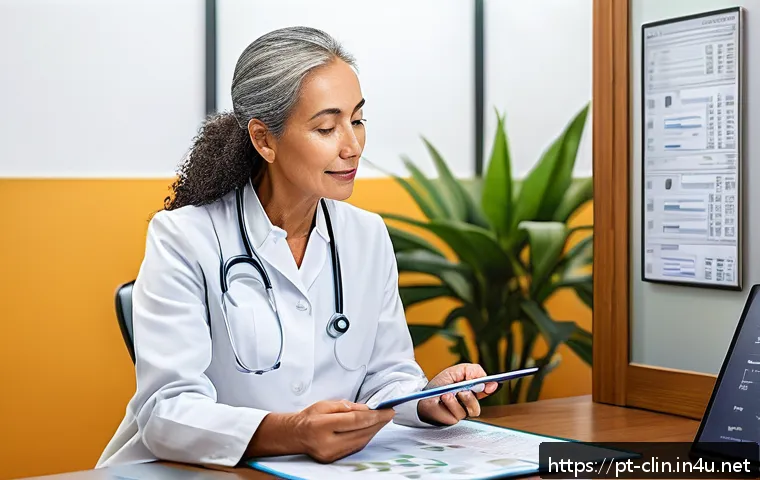 임상병리사와 대체의학 연관성 - A modern holistic health clinic scene with a diverse middle-aged Brazilian woman consulting a health...