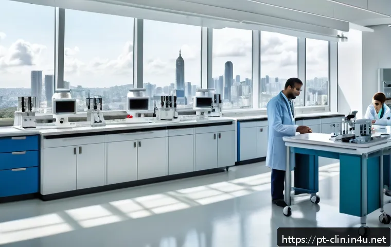 임상병리사 병원별 연봉 비교 - A modern Brazilian hospital laboratory scene featuring a diverse group of clinical biomedical profes...