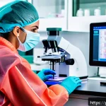 임상병리사 실제 업무 사례 - A clinical laboratory technician in a modern medical lab wearing professional protective clothing an...